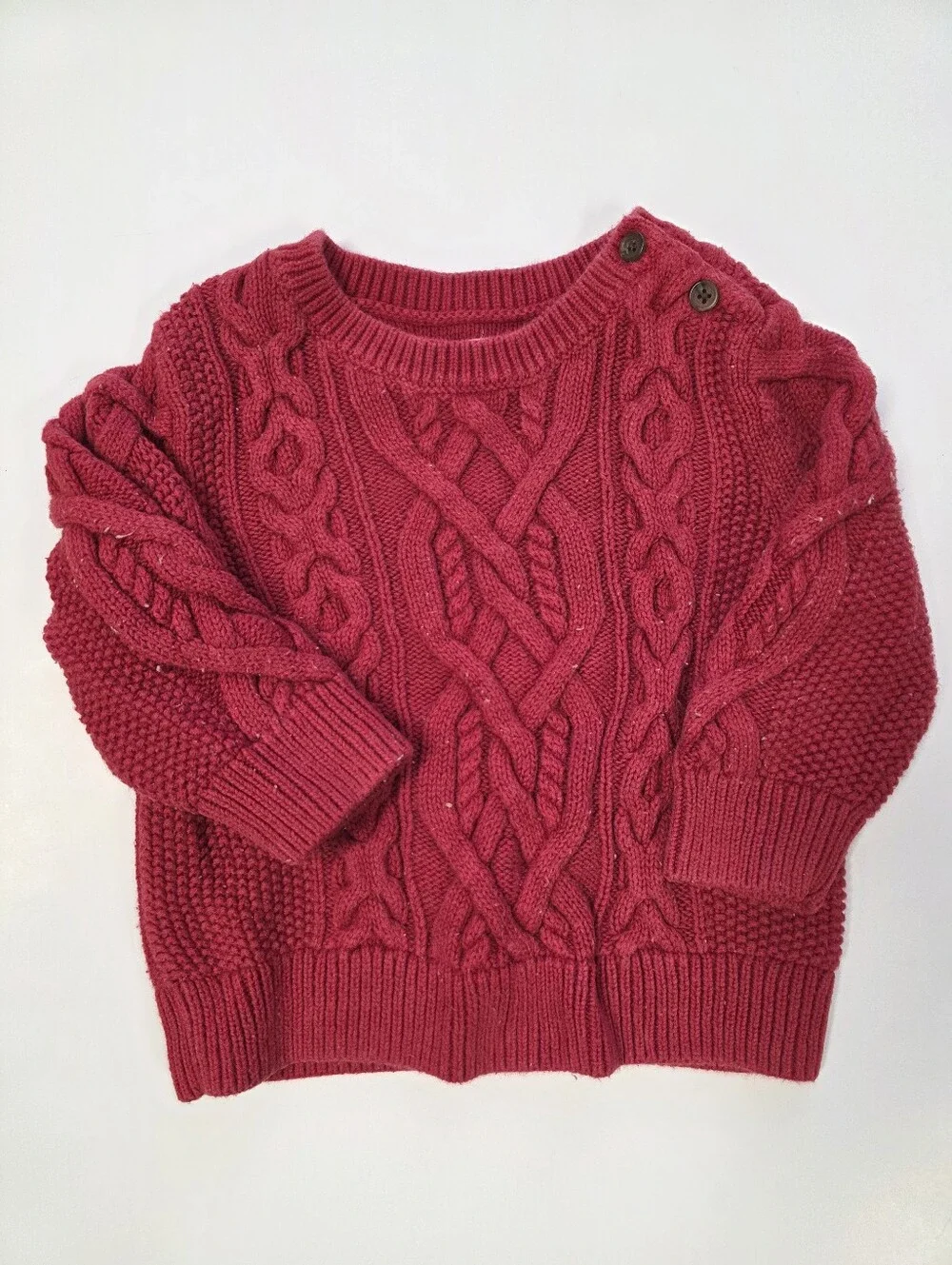 GAP Kids Red Cable-Knit Crew Sweater with Shoulder Buttons